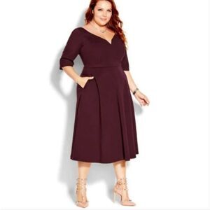 City Chic Red A-Line Midi Dress with Scoop Neck New With Tags